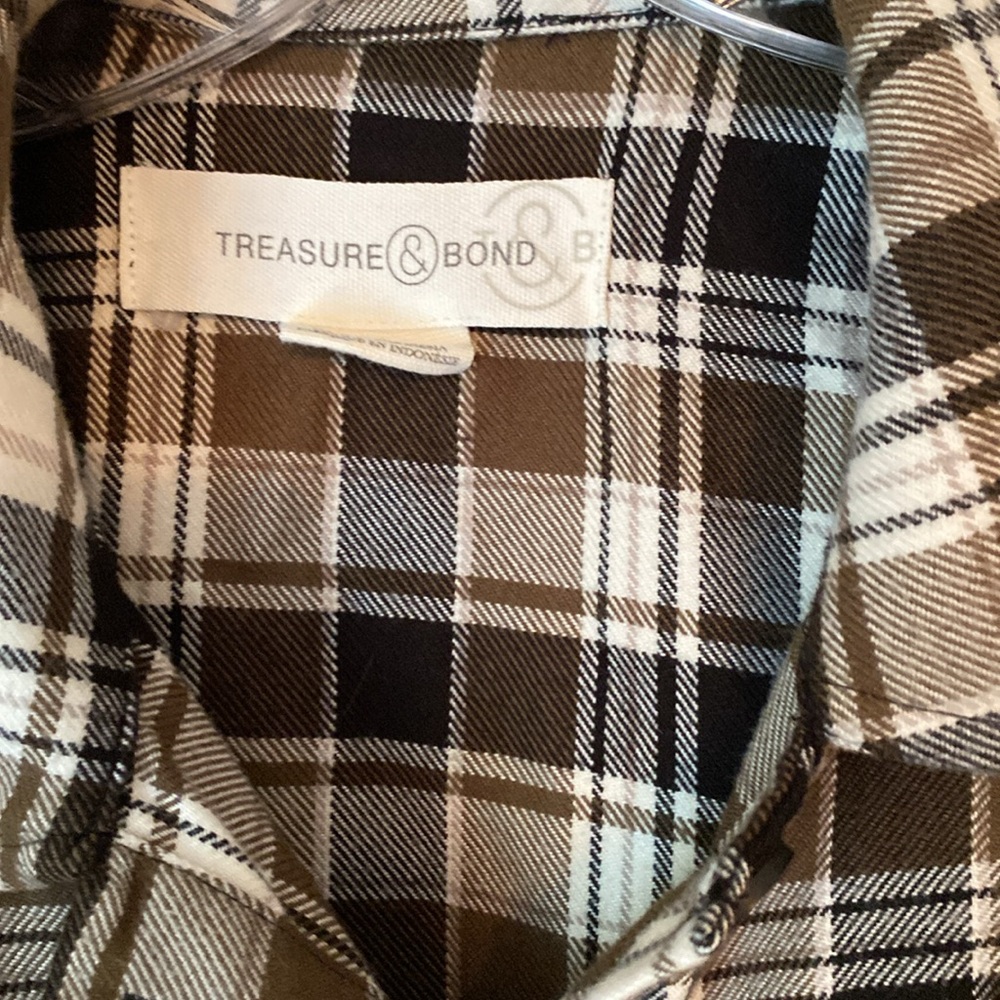 Treasure & Bond Olive, Black and Cream Plaid Shacket - M - Picture 3 of 7
